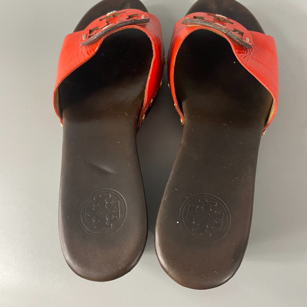 Tory Burch Platform Slides Orange Patent Leather Top, Size 8 M - Picture 7 of 12